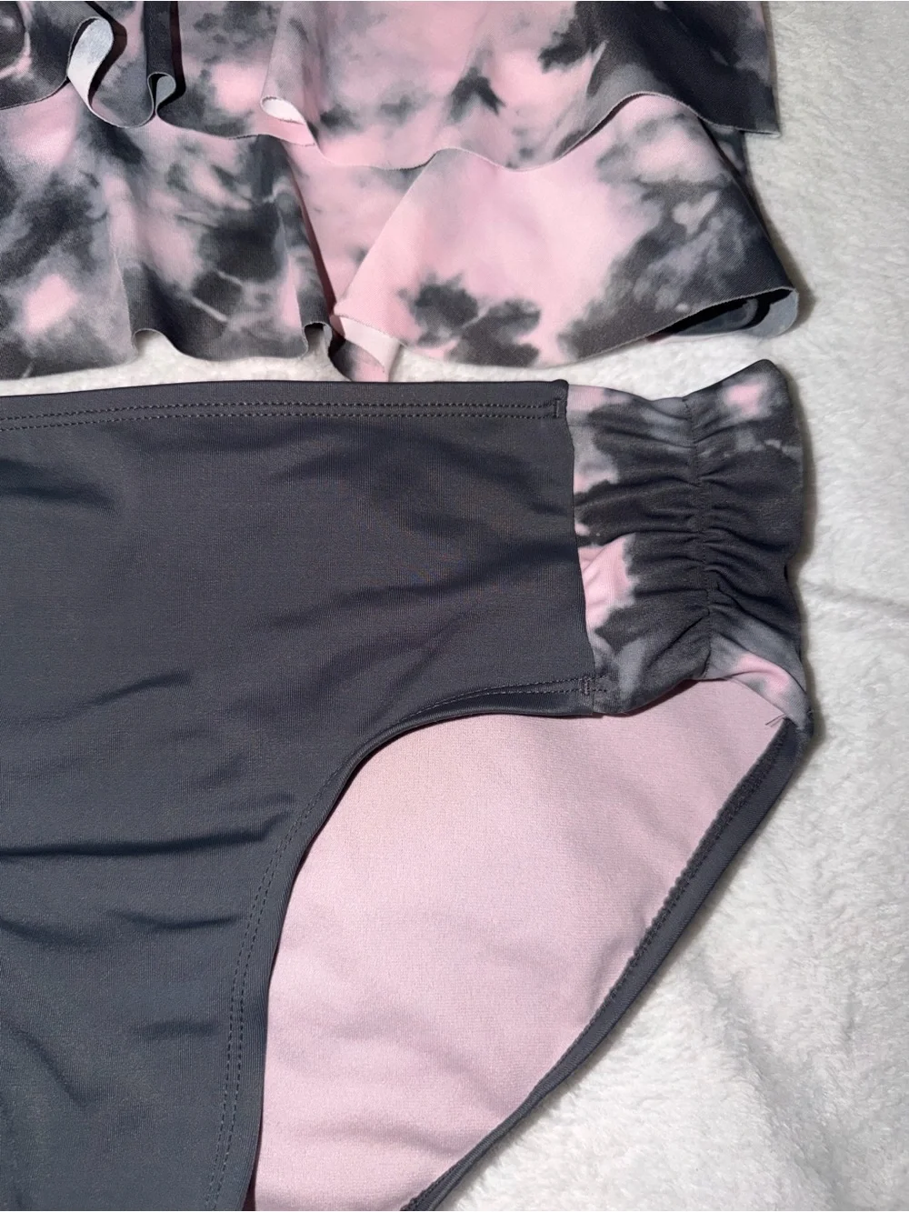 Justice Pink and Gray Ruffle Tankini with Glitter Trim size 20